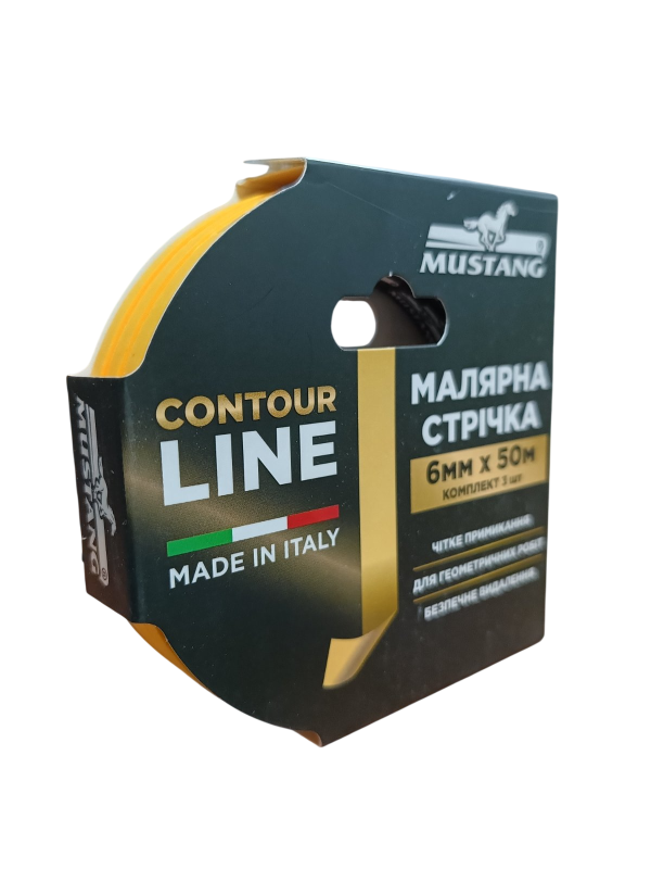 Рисовая малярная лента MUSTANG CONTOUR LINE жолтая 6мм*50м  (комплект 3шт)