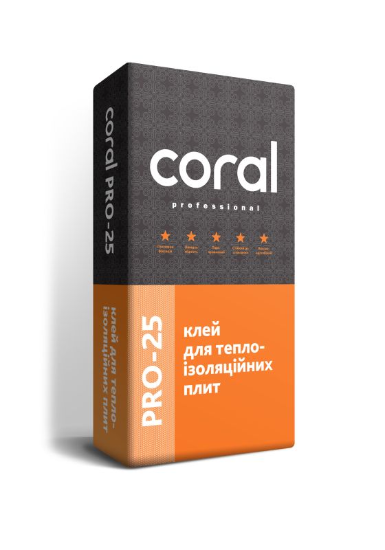 Клей для пенопласта и минеральной ваты Coral PRO-25