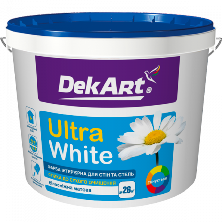 Фарба інтер’єрна для стін та стель білосніжна DekArt Ultra White 6.3кг